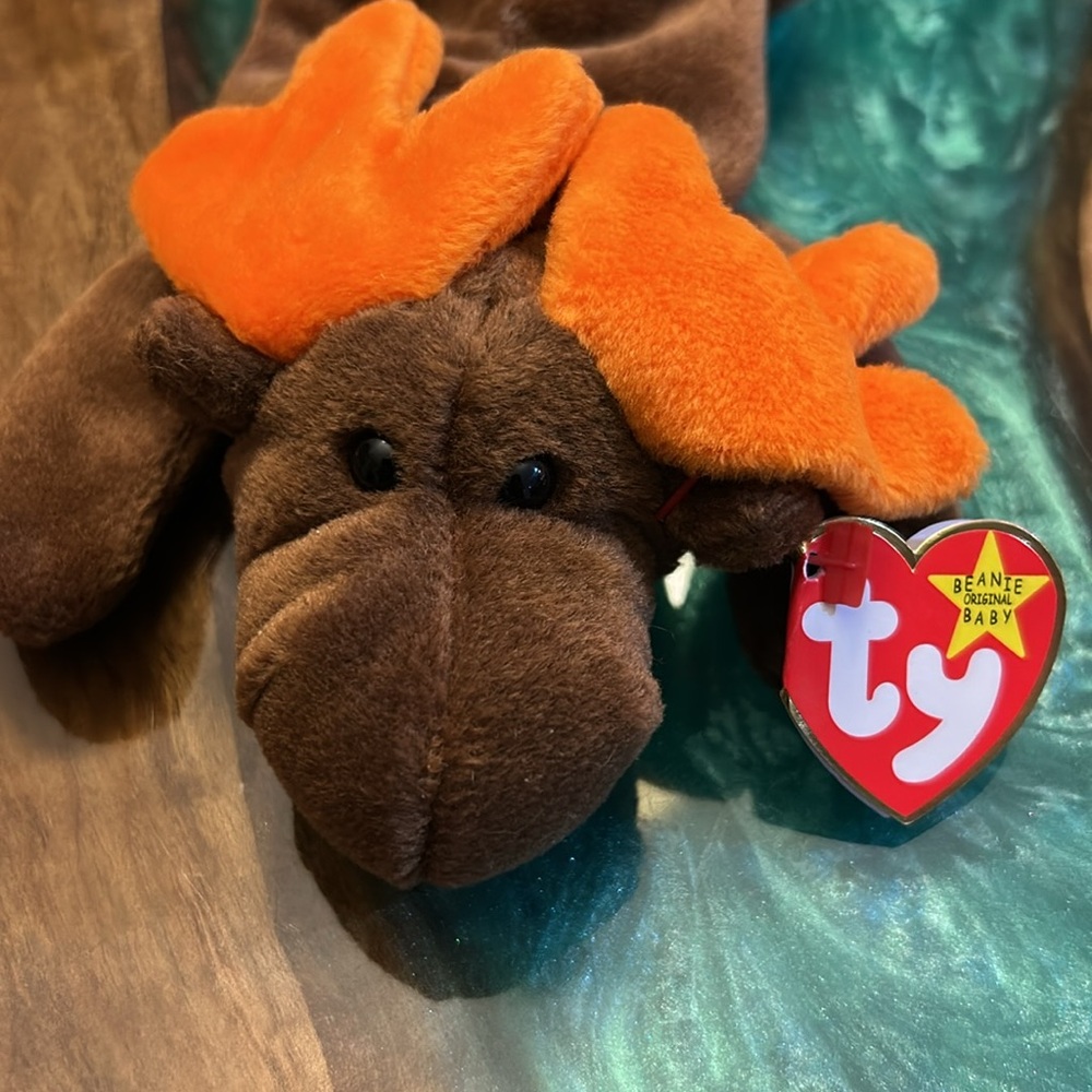 Ty Beanie Baby CHOCOLATE Moose
with Orange Antlers, 1993 EUC - Picture 2 of 4